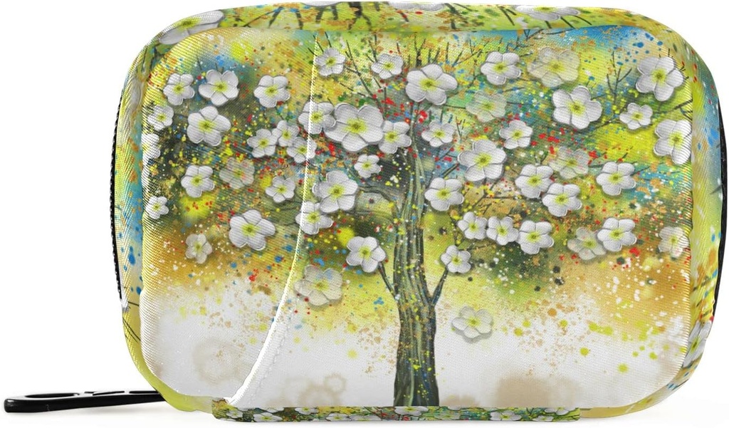 Pille Case Floral Tree Ölgemälde Pille Box 7 Tage Pille Tasche Reisen Pille Organizer Tasche mit Reißverschluss Tragbare Wöchentliche Tasche Kompakte Größe für Vitamin Supplement Halter