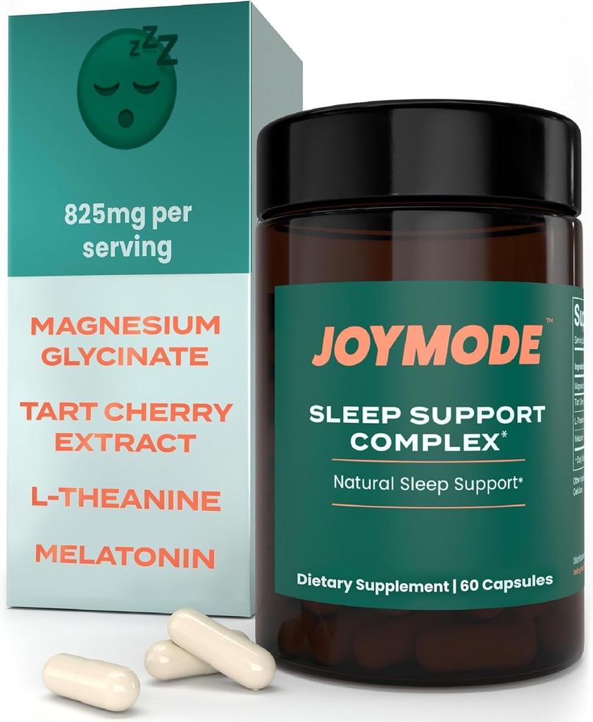 JOYMODE Supplément d'aide au sommeil pour adultes (60 ct) avec L Theanine, Melatonine et 125mg Magnésium Glycinate, 500mg Extrait de Tart Cherry de CherryPURE pour soutien au sommeil