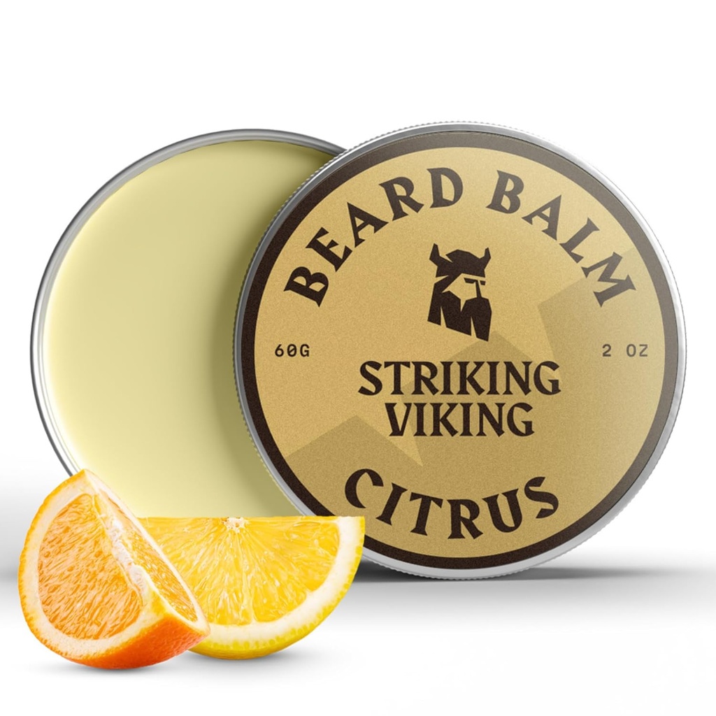 Striking Viking Bart Balm für Herren - Lassen Sie in Bart Conditioner - Styling Balm Hergestellt mit natürlich abgeleiteten Bart Butter, Argan & Jojoba Öle (2 Unze (Pack von 1), Citrus)