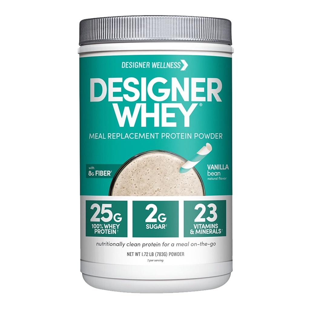 Designer Wellness, Designer Whey Protein Meal Replacement Powder, Organic Superfood Complex Carbs, Vitamins, Minerals, Gluten-Free, Vanilla Bean, 1.72 Pound