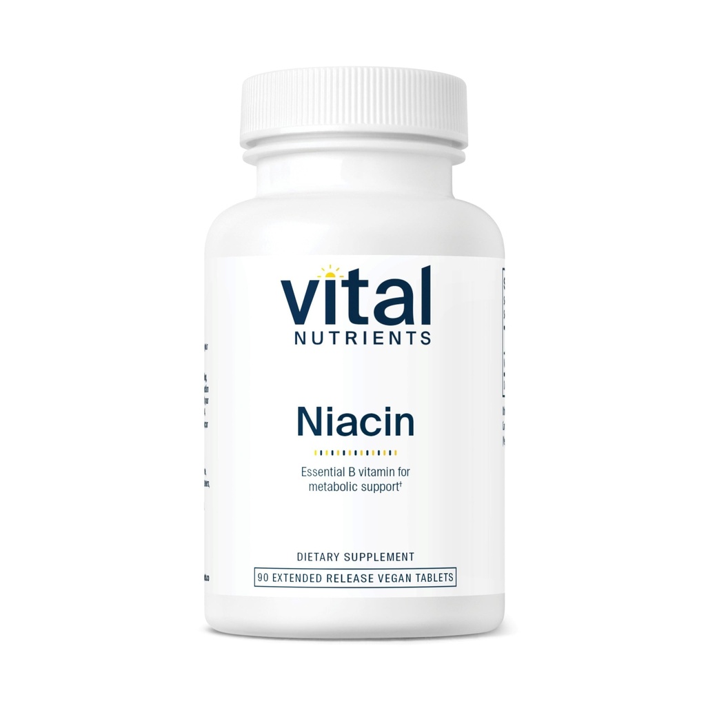 Vital Nährstoffe Niacin 500mg | Timed-Release Niacin Ergänzung für Männer & Frauen | Vitamin B3 unterstützt Herzgesundheit und Protein & Fett Stoffwechsel | Gluten, Dairy, Soy Free | Non-GMO | 90 Tabletten