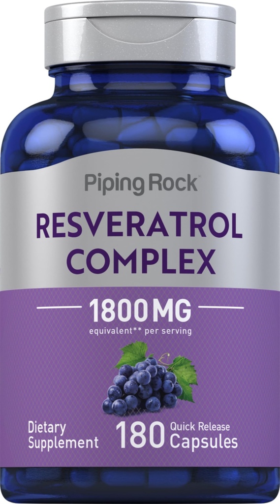 Piping Rock Resveratrol Complex 1800 mg | 180 Kapseln | Trauben Seed Extrakt | Non-GMO, Glutenfreie Ergänzung
