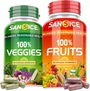 Fruits and Veggies Supplement, Natural Fruit and Vegetable Vitamins Soy Free & Non-GMO Vegetable and Fruit Supplements for Women Men and Kids - 90 Fruit Capsules, 90 Veggie Capsules