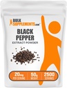 BulkSupplements.com Schwarz Pfeffer Extrakt Pulver - Schwarz Pfeffer Ergänzungen, Piperin Ergänzungen - Vegan & Glutenfrei, 20mg pro Servierung, 50g (1.8 oz) (Pack von 1)