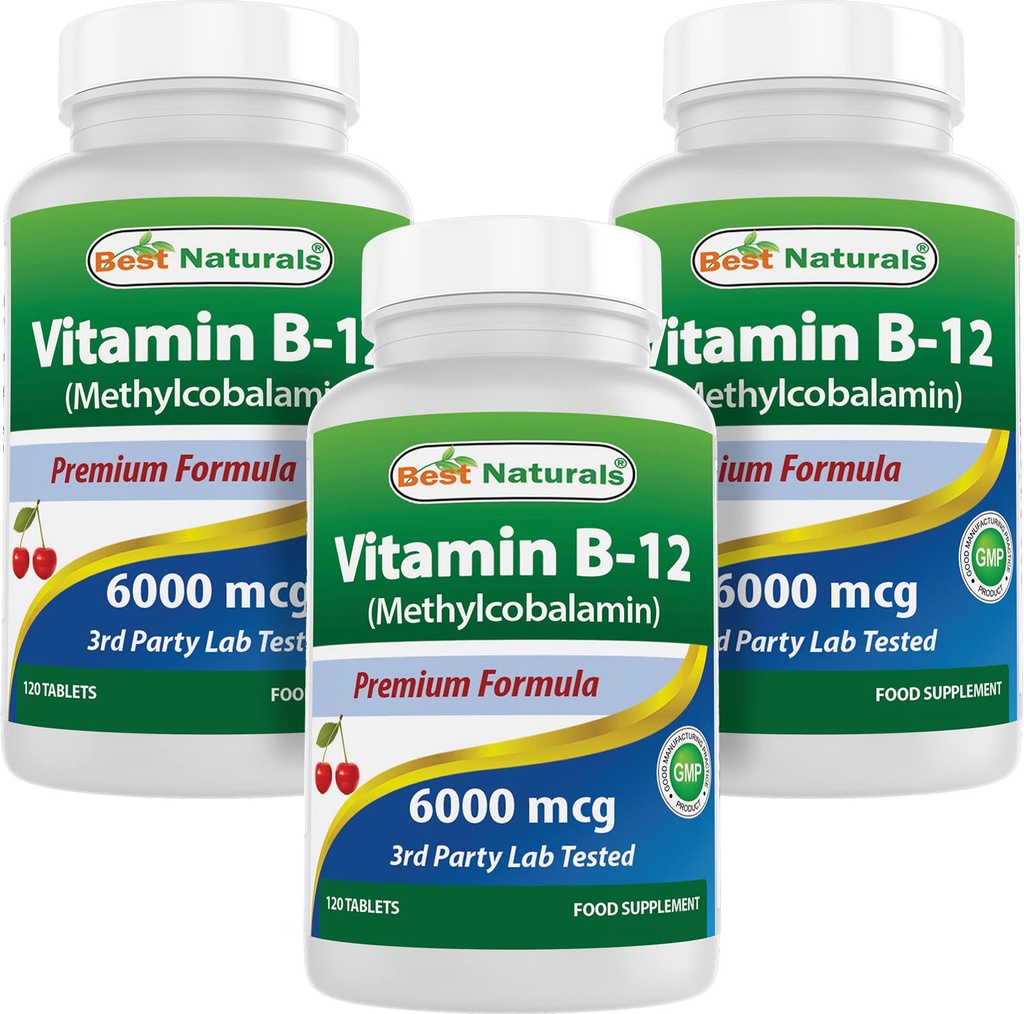 Best Naturals Vitamin B-12 als Methylcobalamin (Methyl B12), 6000 mcg 120 Sublingual Tablets (120 Count (Pack von 3))