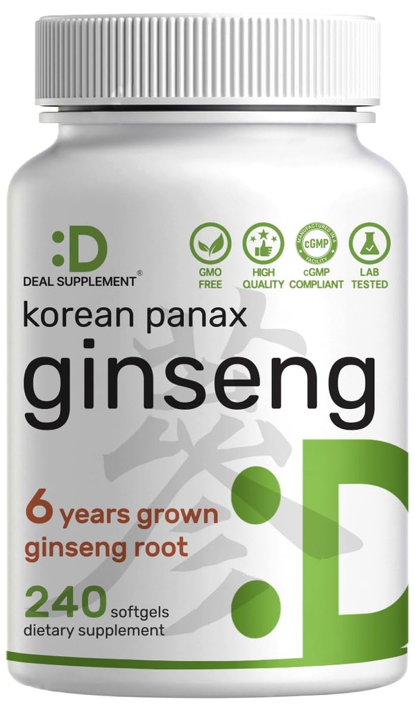 Korean Red Panax Ginseng Root Extract, 7.500mg Servieren, 240 Softgels – 150mg Aktive Ginsenosides