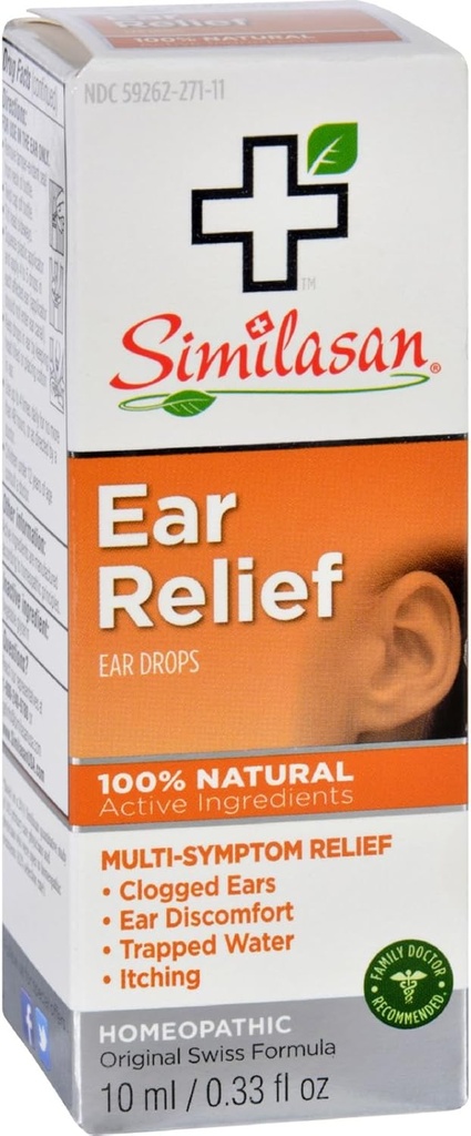 Drops d'oreilles de soulagement Similasan - Naturel - Oreille obstruée - Désagrément de l'oreille - Eau piégée - Démangeaisons - 10 ml (paquet de 2)