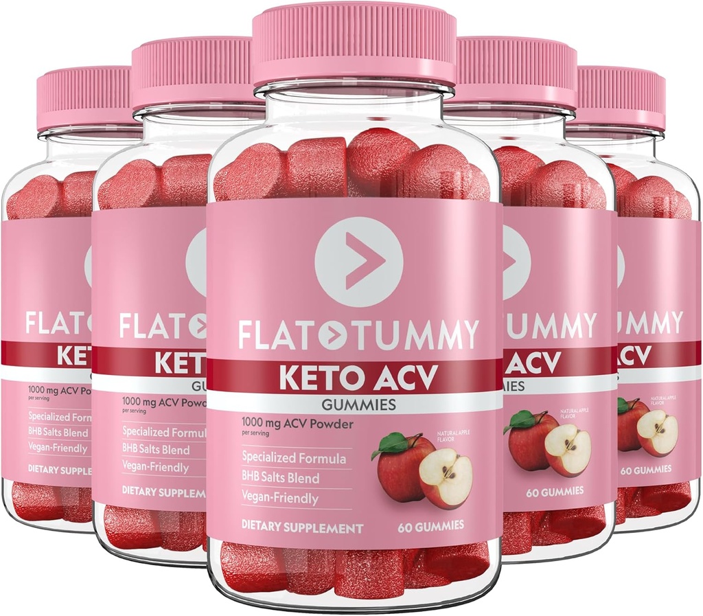 Flache Tummy Keto ACV Gummie, 60 Count – Spezialisierte Formel, Post GLP-1 Keto Supplement, Vegan-Friendly, Non-GMO - Apfelessig Gummie, BHB Salts, Beet, Granatapfel Superfood Pulver (5 Pack)