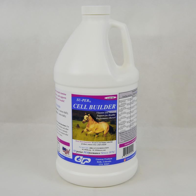 SUPER Cell Builder Horse Supplement - Un liquide de construction de sang à haute teneur en vitamine minérale en fer pour chevaux de performance - 1/2 Gallon