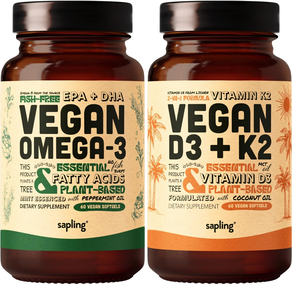 Végétaux Oméga 3 et Vitamine D3 + K2 - Acides gras DHA et EPA à base végétale, 4000 UI Vitamine D3 et 100mcg Vitamine K2 sous forme de Mk7