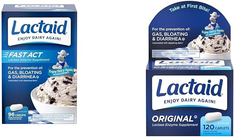 Lactaid Fast Act Lactose Intolerance Relief Caplets mit Lactase Enzym & Original Strength Lactose Intolerance Relief Caplets mit natürlichem Lactase Enzym