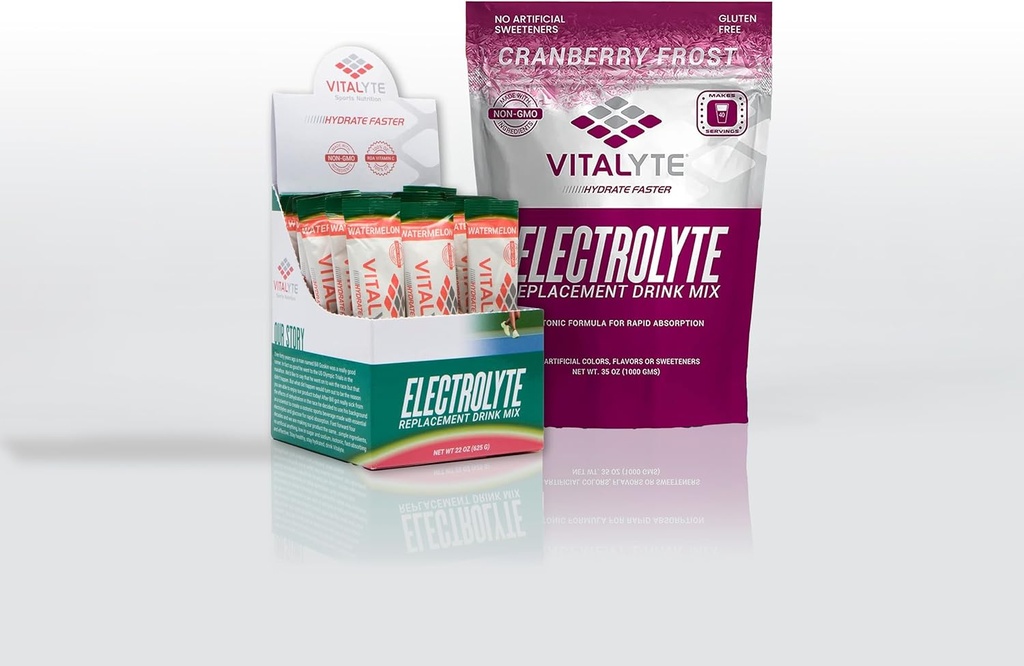 Vitalyte Elektrolyt-Pulver-Getränk Mix Bundle, 1 Standup Pouch + 25 Count Packet, Glutenfreie Post Workout-Pulver-Getränk-Mix, Wassermelone + Cranberry Flavor