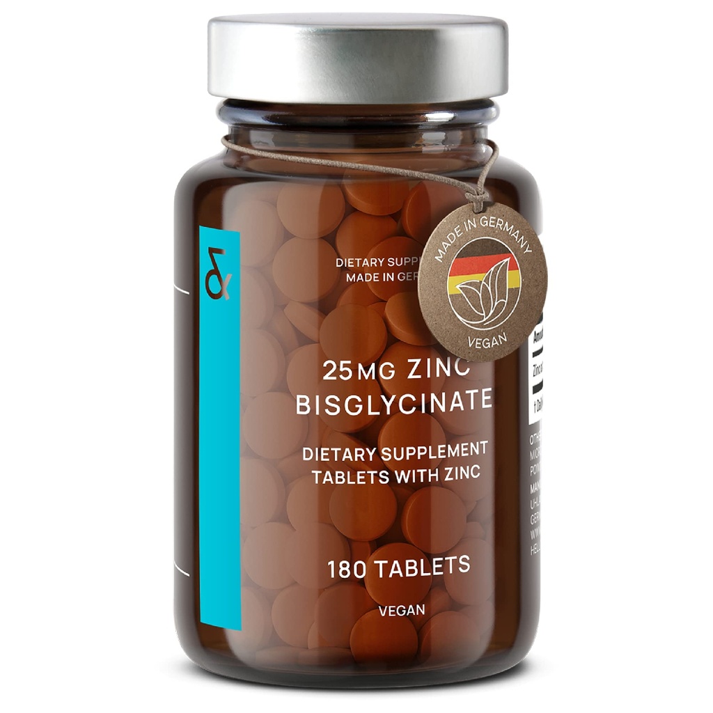 CLAV® Zinkbisglycinat 25mg - 180 Tabletten (6 Monate Versorgung) - Natürliche Zinkergänzung - Vegan Zink Glycinat für Immun- und Hautunterstützung