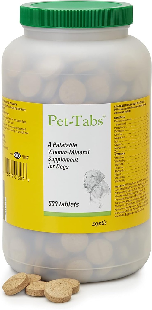 Pet-Tabs Multivitamin und Mineralische Ergänzung für Hunde, Kautablett, 500 Count Bottle für Multidog-Haushalt
