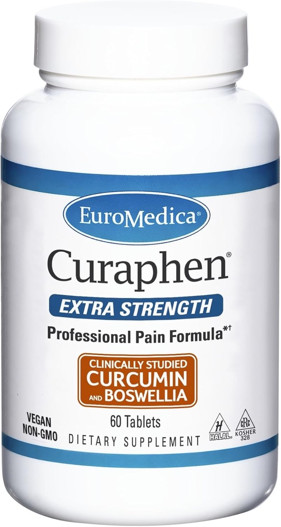 EuroMedica Curaphen Extra Strength - 60 Tablets - Professionelle Formel - Potent Curcumin & Boswellia mit DLPA & Nattokinase - Highly Absorbable - 60 Portionen