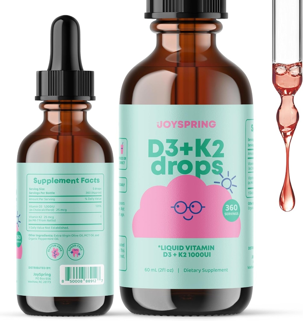JoySpring Vitamin D Tropfen für Kleinkinder zu unterstützen Wachstum, Knochen, und Immune Gesundheit, Kinder Zink Ergänzungen - Elderberry mit Zinkflüssigkeit und täglich Complex B Vitamine mit Vitamin B2, B6, B12 und B5