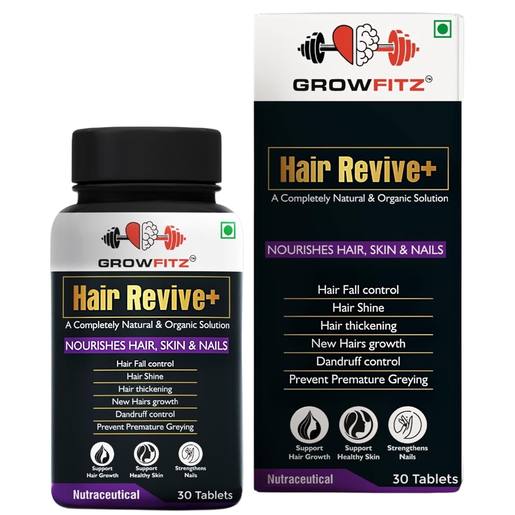 Haar Revive+ | Ayurvedic & 100% Natürliches | Haarwachstum, Haut, Nägel | Für Männer & Frauen - 30 veg Tabletten (Pack von 1)
