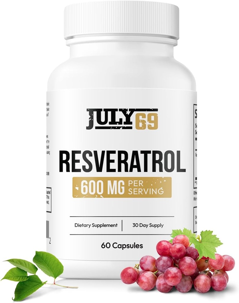 Resveratrol Kapseln 600mg pro Servieren, Potent Antioxidans Nahrungsergänzung Kapseln, 60 Kapseln in 1 Flasche, Made in USA