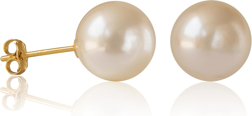 Boucles d'oreilles en perles d'eau douce 14K plaqué or Sterling Silver Round pour femmes Hypoallergénique
