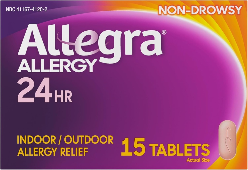 Allegra Adult 24HR Antihistamin, 15 Tabletten, Fast-Acting Allergy Symptom Relief, 180 mg
