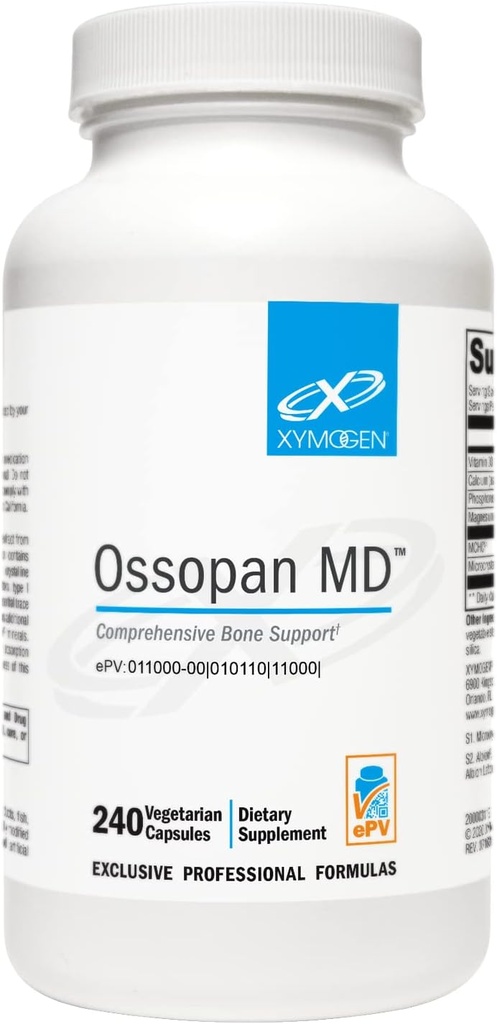 XYMOGEN Ossopan MD - unterstützt Knochenstärke + Knochengesundheit - Kalziumergänzung mit mikrokristallinem Hydroxyapatit, Phosphor, Vitamin D3 und Magnesium Malat (240 Kapseln)