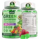 Super Greens Gummies, Greens Superfood Powder Alternative w/Spirulina, Chlorella, Fibre prébiotique, Probiotique, Fruit Veggie, Légumes verts quotidiens pour la santé digestive et Gut, Immunité, Focus, 60 Cts