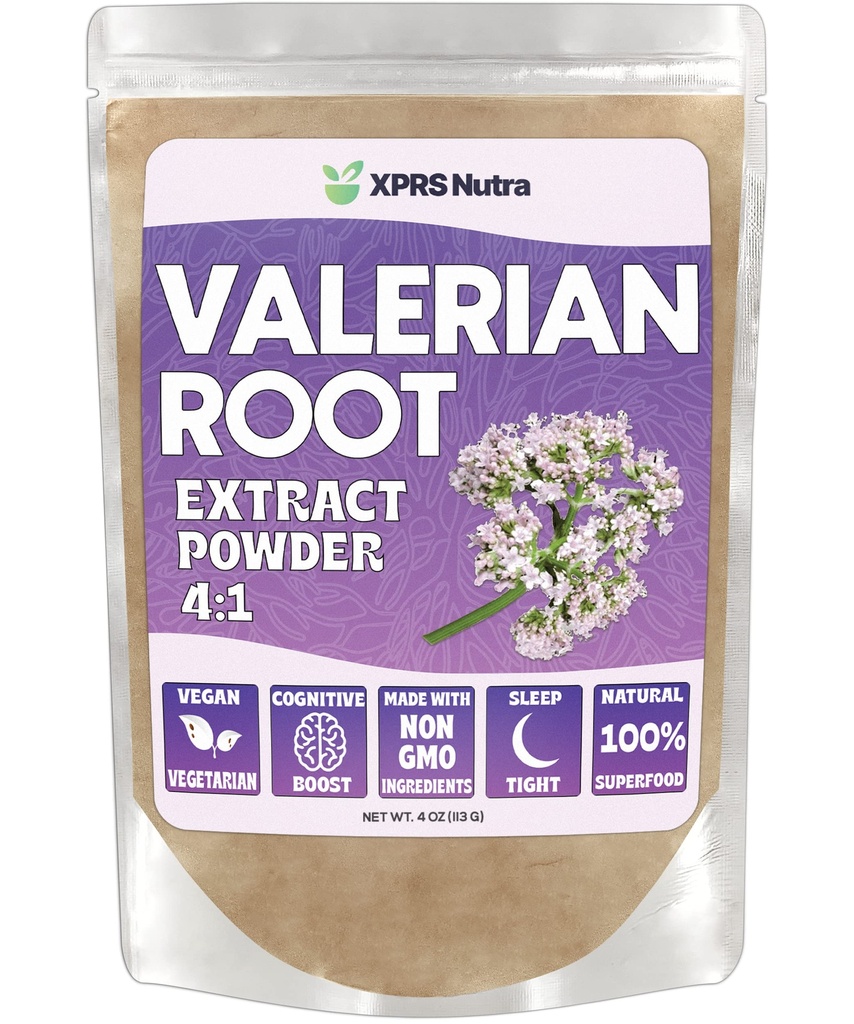 XPRS Nutra Valerian Root Extract Powder 4:1 - Premium Valerian Root Powder for Cognition - Vegan Friendly Herbal Sleep Assist (4 Unze)