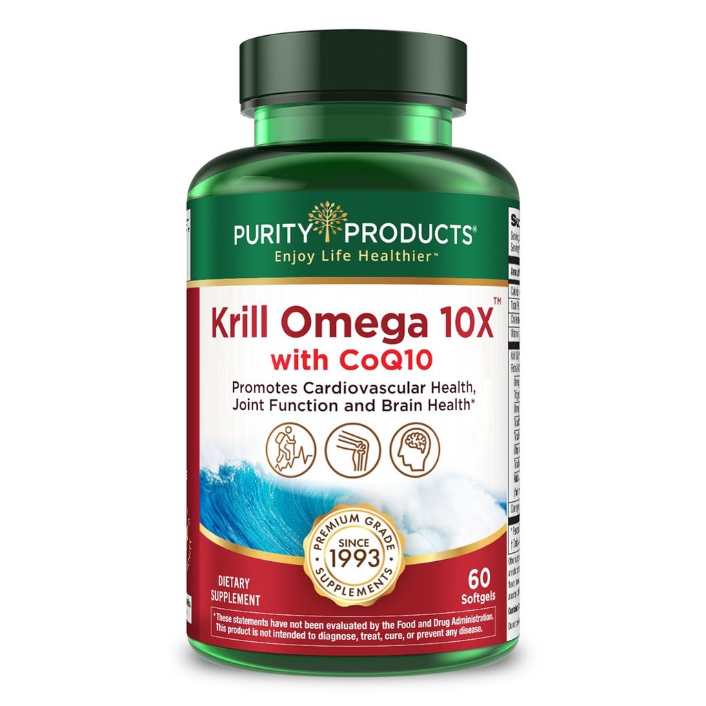 Krill Omega 10X plus EPA & DHA avec CoQ10 Super Formula de produits de pureté. 60 GELS DE LOGEMENT