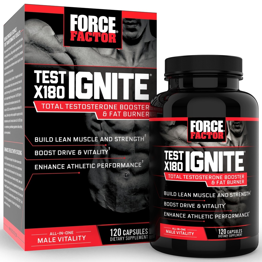 Kraft-Faktor-Test X180 Zündung Gesamt Testosteron-Booster für Männer mit Fenugreek Seed und Grüner Tee-Extrakt, um Lean Muskel, Boost Energy zu bauen und Leistung zu verbessern, 120 Zähler