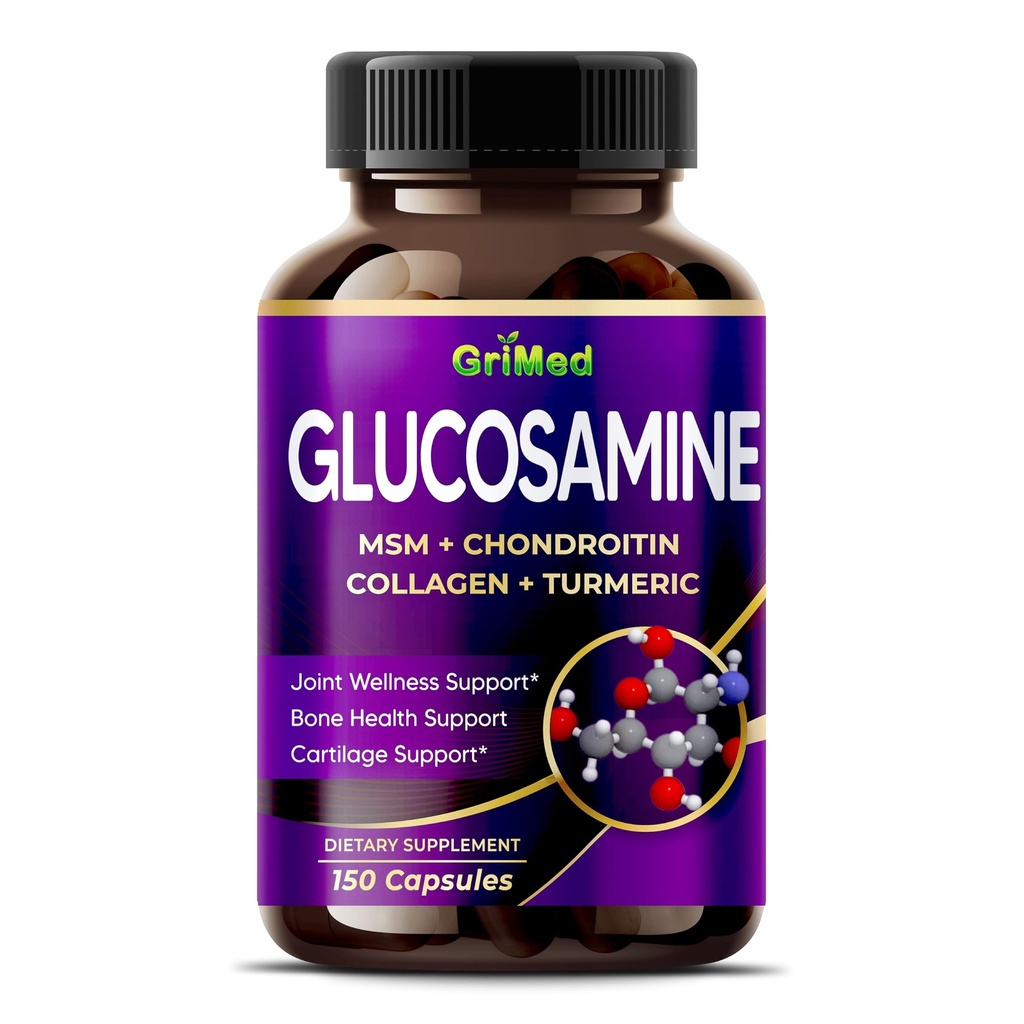 GriMed Glucosamine 12.000mg - X12 Power mit MSM, Chondroitin, Collagen, Turmeric für Joint Wellness, Strong Bones, Cartilage Support - USA Made & Tested