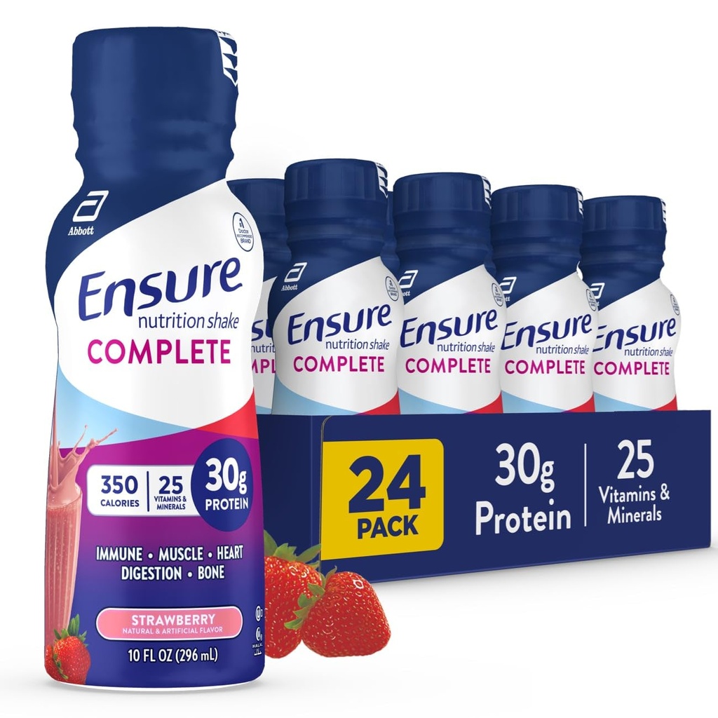 S'assurer que la nutrition complète agite avec 30g de protéines, des nutriments pour la santé immunitaire, des arômes de chocolat et de fraises, des boîtes de 24 (10 fl oz)