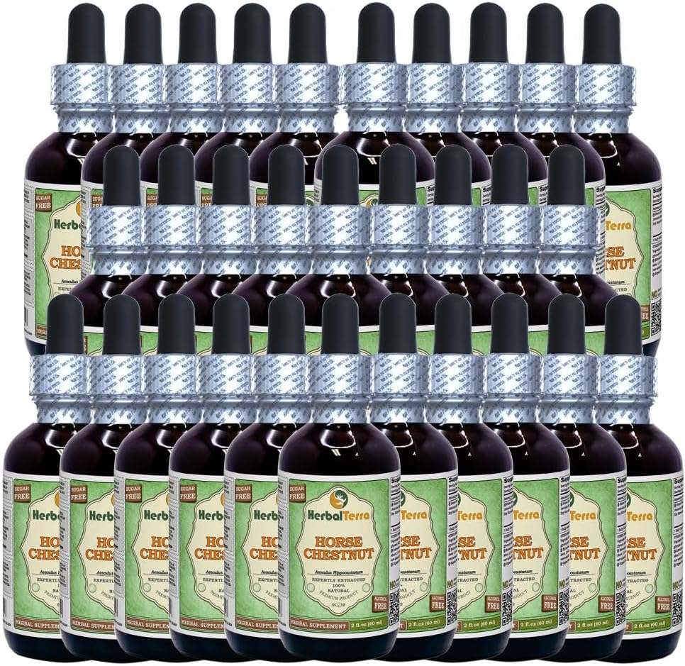 Pferd Chestnut (Aesculus Hippocastanum) Glycerit, Organic Dried Nuts Alcohol-FREE Liquid Extract (Markenname: HerbalTerra, Proudly made in USA) 30x2 fl.oz (30x60 ml)