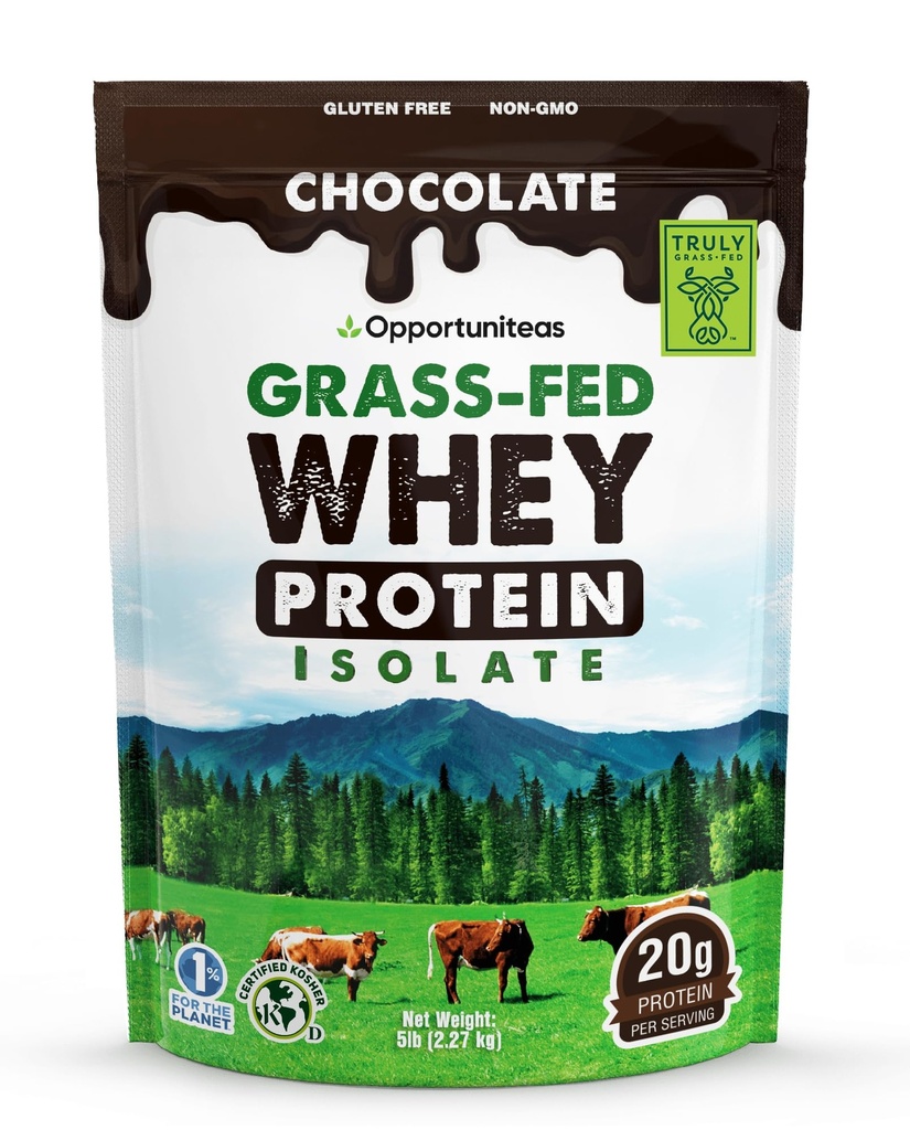 Opportuniteas Grass Fed Chocolate Whey Protein Isolate Powder - 20g Protein Pulver ohne künstliche Süßungsmittel, Hormonfreie Kühe, Non GMO - 5lb