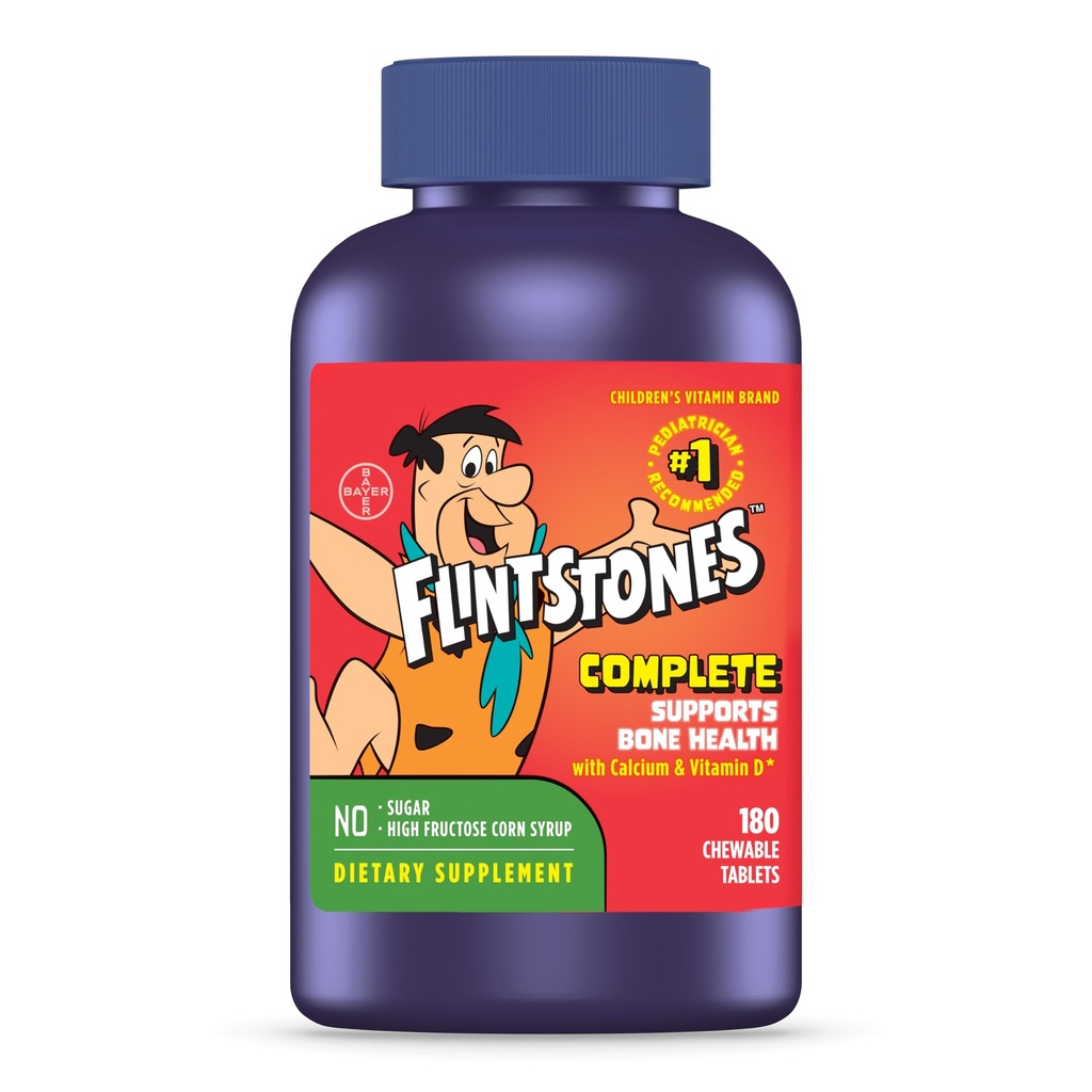 Flintstones Vitamine Kaubare Kinder Vitamine, Komplett Multivitamin für Kinder und Kleinkinder mit Eisen, Kalzium, Vitamin C, Vitamin D & mehr, 180 count(Pack of 1)(Packaging Mai Vary)