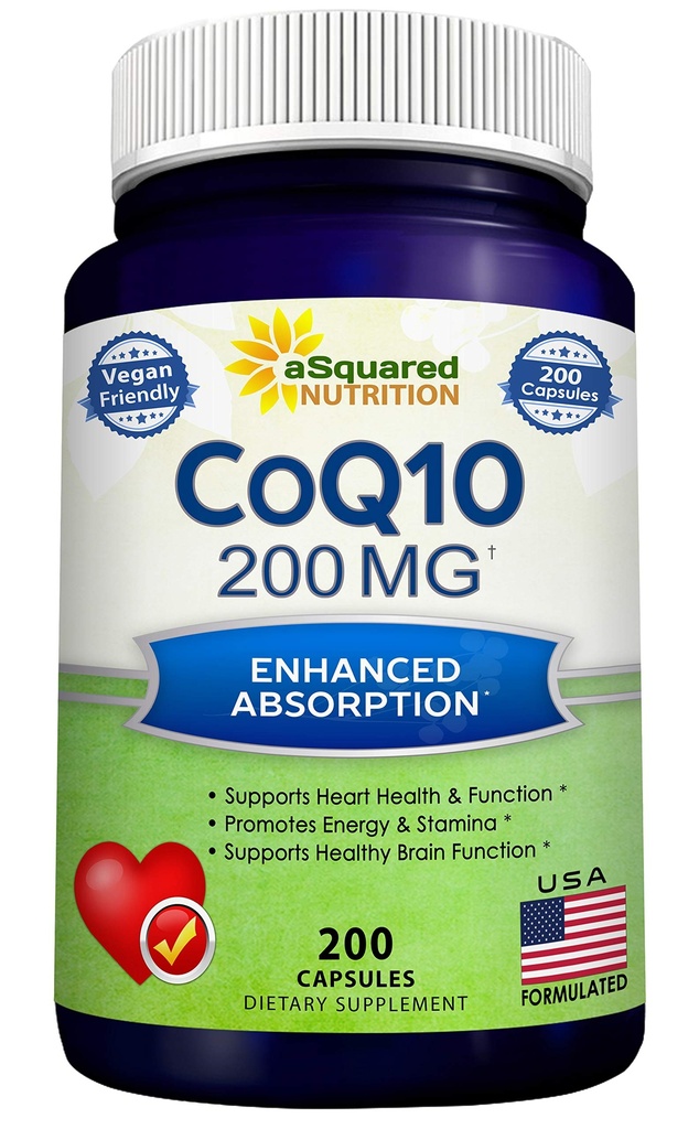 aSquared Nutrition CoQ10 (200 capsules et 200mg) - Haute absorption Vegan CO Q-10 Poudre - Enzyme Ubiquinone Supplément pilules, Coenzyme extra-oxydante Q10 Vitamine, Coq 10 Alernative aux softgels