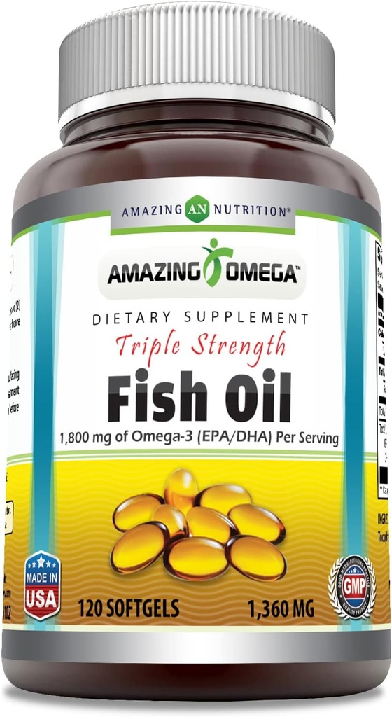 Erstaunlich Omega Triple Strength Fish Oil (Omega-3, EPA/DHA) Ergänzung | 1360 Mg pro Servieren | 120 Softgels | Non-GMO | Gluten-Free | Made in USA