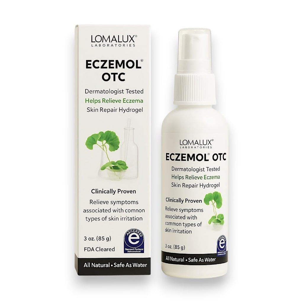 Loma Lux New Eczemol OTC Spray naturel et non sting Hypochlorous pour l'eczéma, les plaies, les brûlures, les coupures, la dermatite par radiation, l'irritation cutanée, les coups de soleil, la peau démangeaison, pour les enfants et les adultes (8 Fl Oz.)