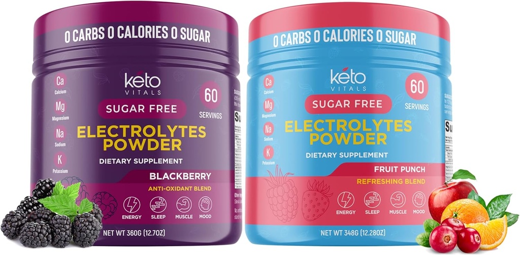 Keto Vitals BlackBerry Bundle mit Fruit Punch - 2 Pack Bundle Keto Elektrolyte Pulver - Keto-Friendly Elektrolyte mit Kalium, Magnesium, Natrium, Calcium - BlackBerry & Fruit Punch