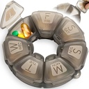 Runde Wöchentliche Pille Organizer, TPU Belagisiert, Reise-Pille Container 7 Tag, mit 7 großen Komponenten, Groß für tägliche Vitamine & Ergänzungen, niedliche Pille Fall mit großen Buchstaben und Braille (grau)