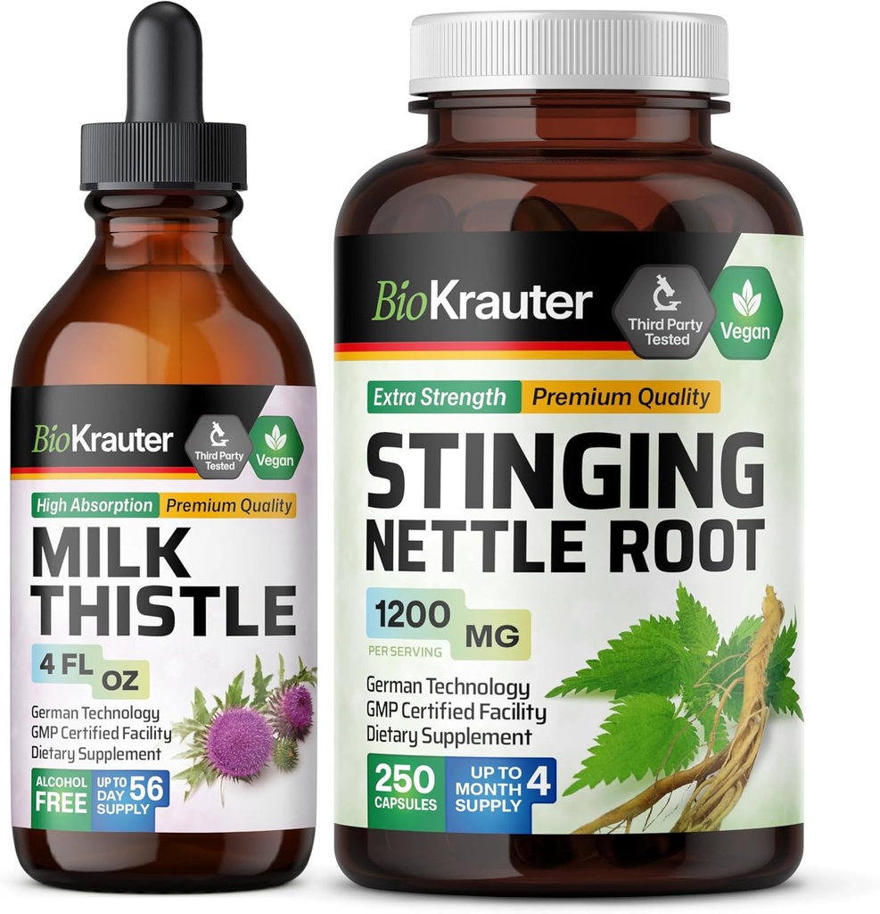 BIO KRAUTER Milchdistel Tinktur 4 Fl. Oz. & Sting Nettle 250 Kapseln