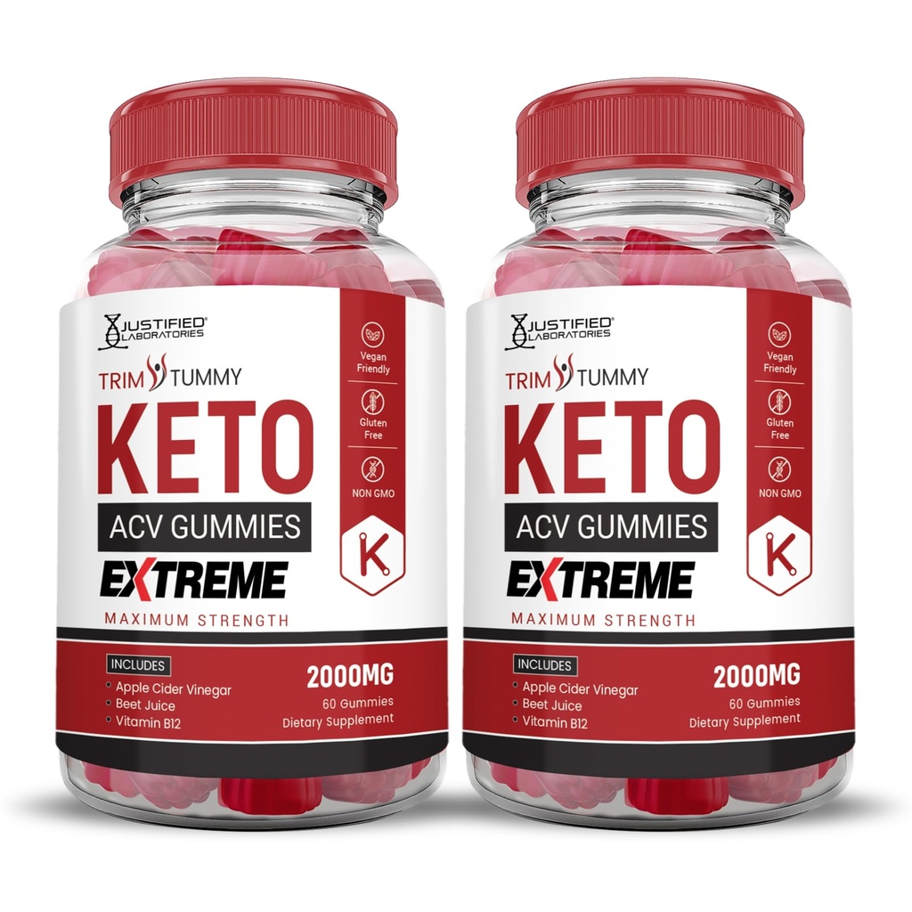 Justified Laboratories (2 Pack Trim Tummy Keto ACV Gummis Extreme 2000MG Trim Tummy Keto Gummies Apfel Apfelessig mit Granatapfel Rübensaft Pulver B12 Vegan Non GMO 120 Gummys