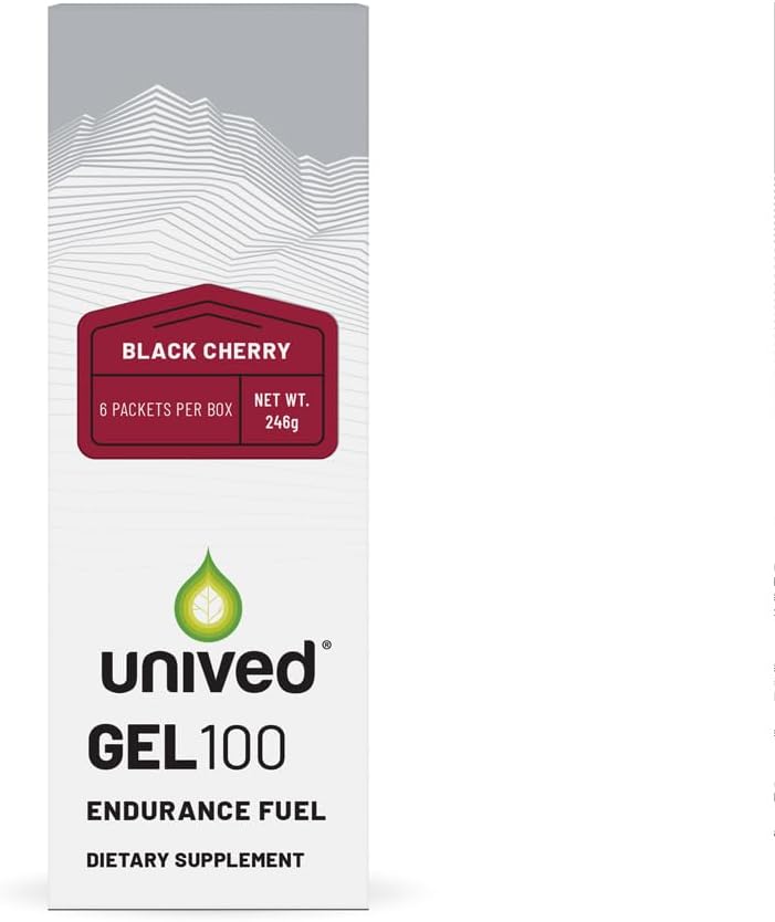 Unived Gel 100 - Vegan Energy Gel for Endurance Athletes Runners & Cyclists - 100kcal - Black Cherry - Pack of 6