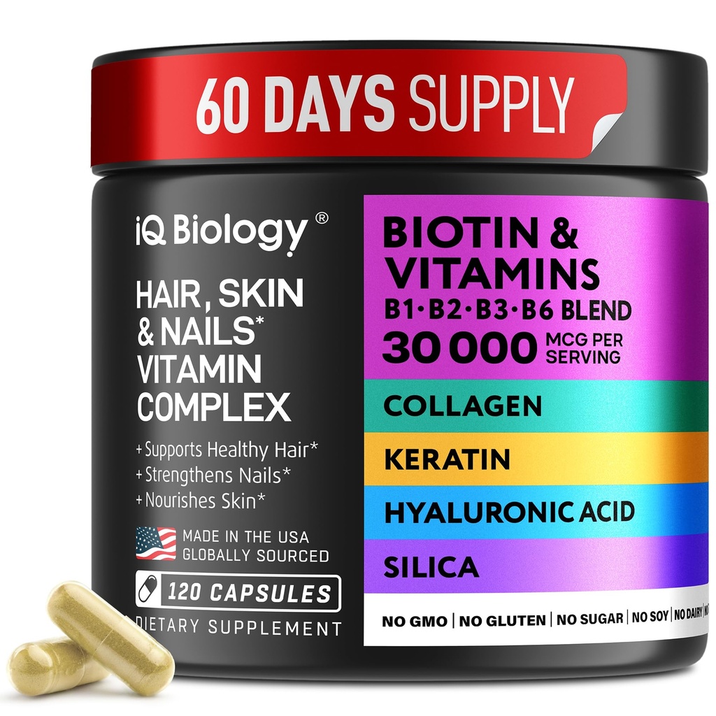 Biotin für Haarwachstum Frauen & Männer mit Keratin, Kollagen Complex 30000 mcg – Kapseln für Haarausfall & Stärke Dicke – Haut & Nägel Vitamine, Biotin 10000mcg und Collagen Ergänzungen - 120 Pillen