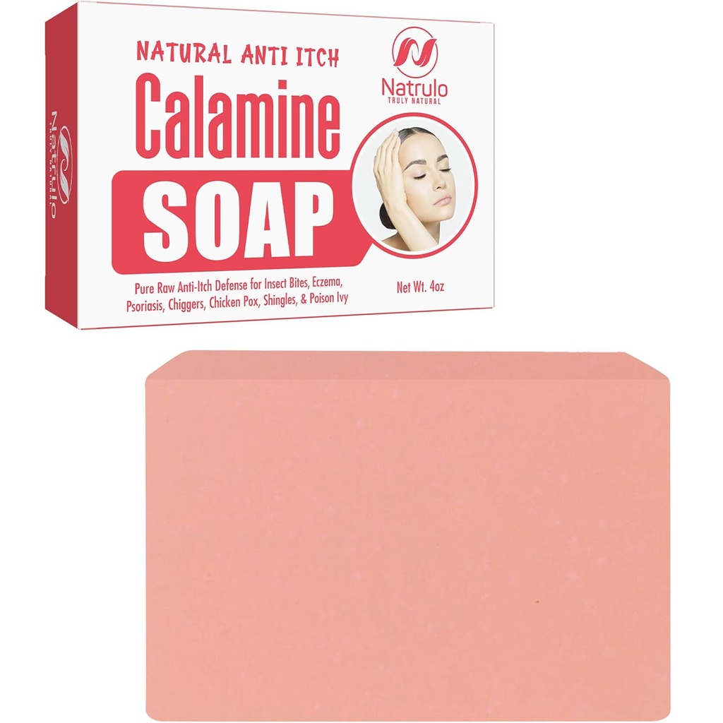 Natural Fast Acting Itch Relief Soap Bar - Calamine Seife für juckende Haut, Insektenstich, Eczema, Ivy Rash, Chicken Pox - Pure Raw Anti-Itch Defense Cleansing Skincare - Made in USA