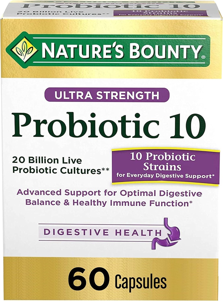 Probiotika von Nature's Bounty, Ultra Strength Probiotic 10, Immun Health & Digestive Balance, 60 Kapseln
