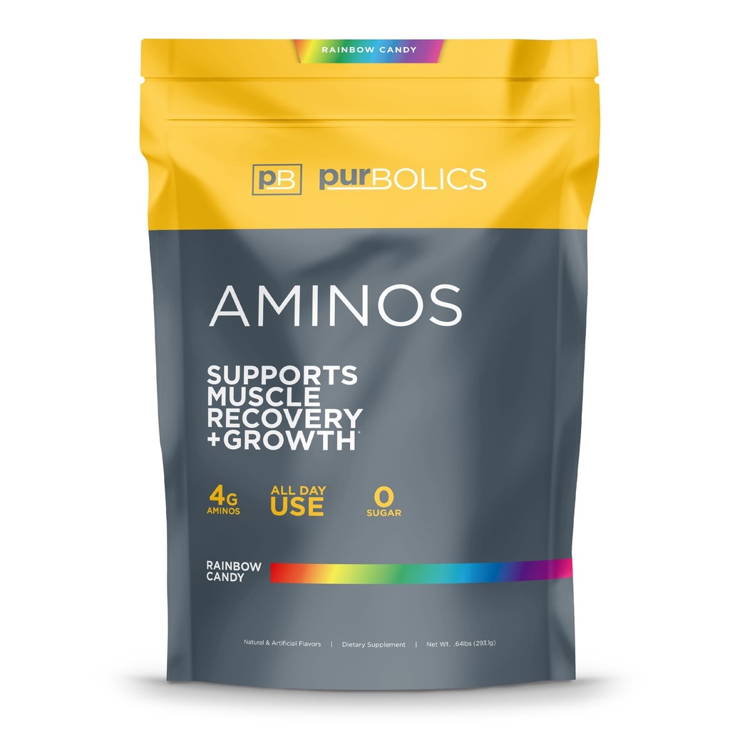 Purbolics Aminos | 4g freier Aminosäuren, Beta-Alanin, 0 Kalorien & 60 Portionen (Rainbow Candy)