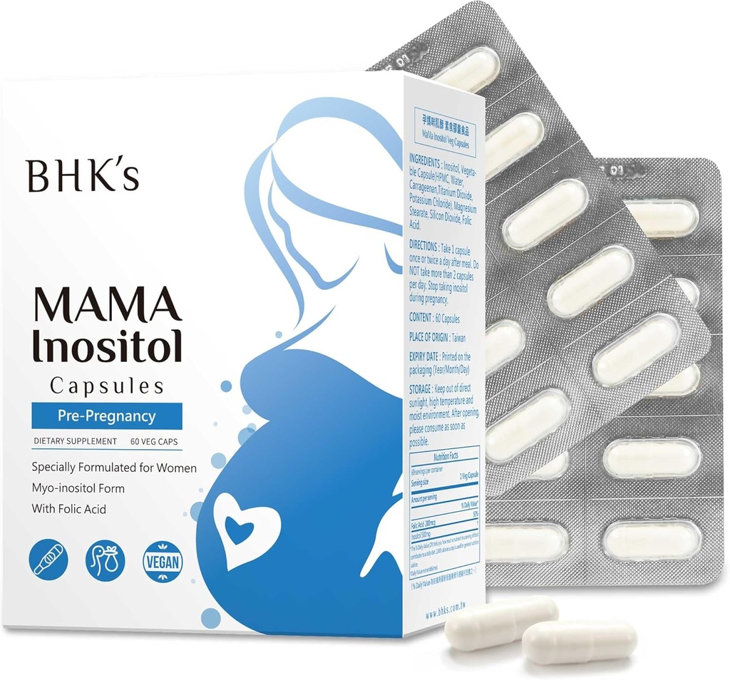 Supplément de fertilité avant la grossesse de BHK, équilibre hormonal et soutien de la fonction ovarienne saine pour les femmes, cycles réguliers avec Inositol, 60 capsules
