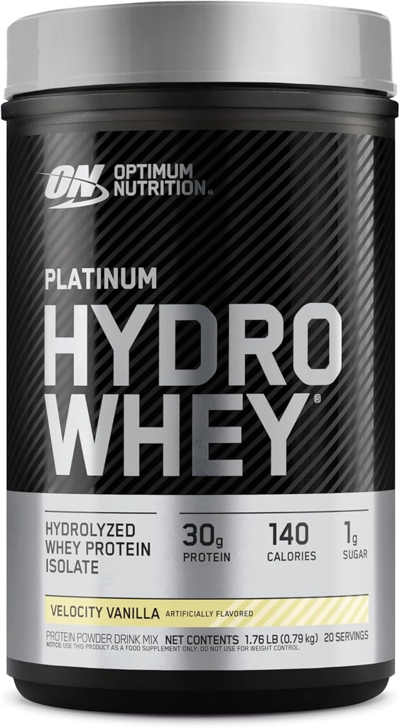 Optimum Nutrition Platinum Hydrowhey Protein Powder, 100% hydrolysiertes Whey Protein Isolate Powder, Geschmack: Velocity Vanilla, 20 Servierungen, 1.76 Pfund (Packaging May Vary)