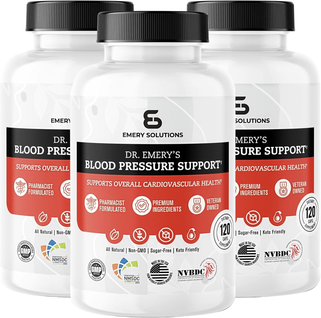 Dr. Emery's Blutdruckunterstützungsergänzung mit Magnesium, Zink, Vitamin D3, & Kalium, Vegan-Approved, Sugar-Free, Formuliert von Clinical Pharmacist, 360 Kapseln, 90 Tage Versorgung