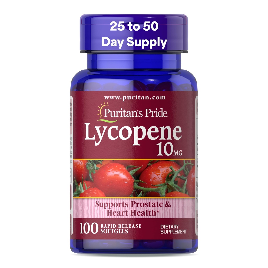 Puritan's Pride Premium Lycopen 10mg, Nahrungsergänzung für Prostata, Antioxidans, Herzgesundheit und Gesamtgesundheitsunterstützung, 100 Rapid Release Softgels